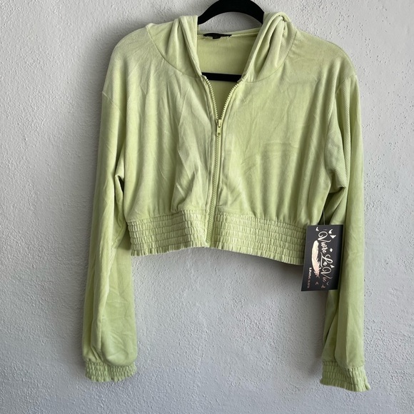 VIVRE La Vie Womens Light Green Crop Hooded Jacket Size Large - Picture 2 of 5